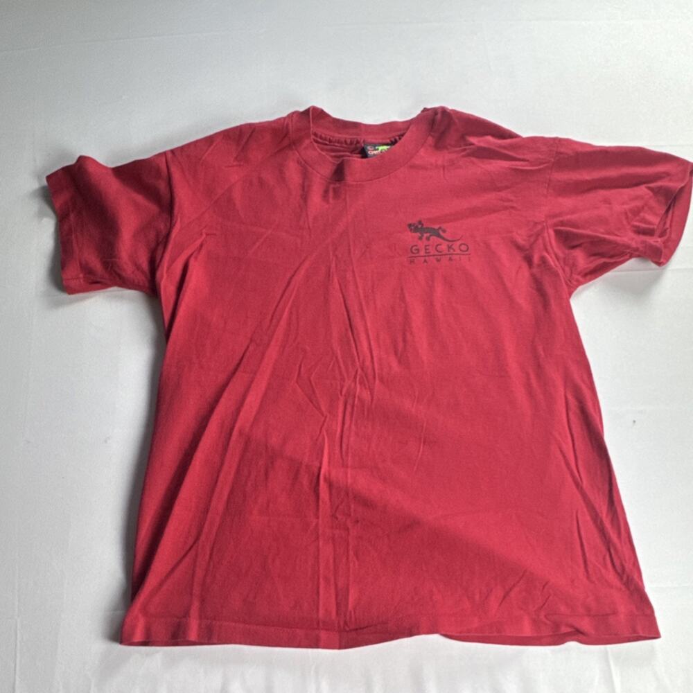 Gecko Hawaii Red Graphic Print Logo Men's L Crew Neck Cotton T-Shirt